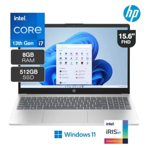 HP 15T-FD000 Pantalla Táctil 15.6" Full HD Touchscreen Laptop, Procesador Intel Core i7-1355U, 8GB RAM, 256GB SSD, Windows 11 - Natural SILVER Peso 1.59Kg.