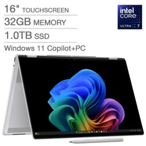 HP OMNIBOOK 7 FLIP 16-AU0773CL (B88B1UA#ABA) Pantalla Táctil 16" 3K OLED 120Hz (2880 x 1800) TOUCHSCREEN  LAPTOP 2-IN-1 SILVER - Procesador Intel Core Ultra 7 258V - RAM 32GB - Disco Sólido SSD 1TB - Win 11 - Peso 1.85Kg. - Lápiz HP USB-C Rechargeable Pen Included