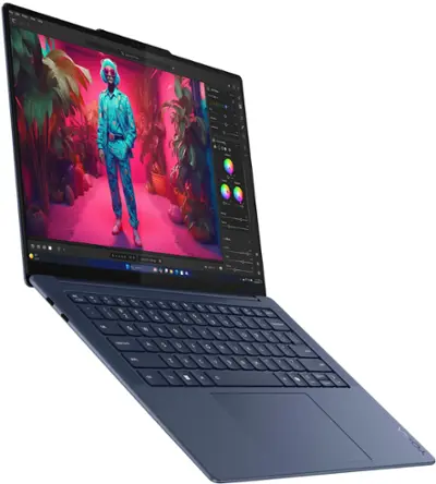 LENOVO YOGA SLIM 7 (83ED0003US) Copilot+ PC - Pantalla Táctil 14.5" 3K OLED (2944 x 1840) 90Hz TOUCHSCREEN LAPTOP 2-IN-1 COSMIC BLUE - Procesador Qualcomm Snapdragon X Elite X1E-78-100 - RAM 16GB - Disco Sólido SSD 1TB - Win 11 - Peso 1,26Kg. Teclado Retroiluminado