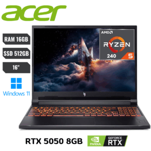 Acer Nitro V 16 AI (ANV16-42-R309) nh.u2naa.001 Gaming Laptop - Pantalla 16" Full HD+ (1920X1200) 180Hz - Procesador AMD Ryzen AI 5 240 -  RAM 16GB - Disco Sólido 512GB - Placa de Video NVIDIA GeForce RTX 5050 8gb GDDR6 - Windows 11 - Teclado Retroiluminado COLOR OBSIDIAN BLACK