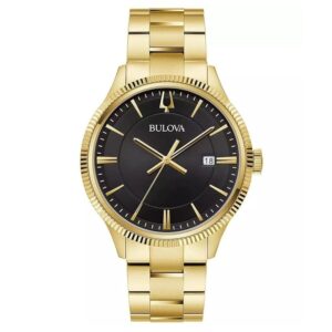 Reloj Bulova 97B228 Caja 42mm Cuarzo para Caballero Correa de Acero Inoxidable Dorado Oro Cristal mineral - Fecha