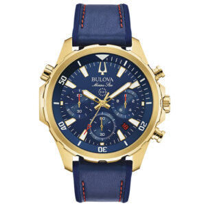 Reloj Bulova Marine Star 97B168 Caja 43mm Cuarzo para Caballero Correa de Silicona Azul Cristal mineral