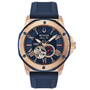 Reloj Bulova Marine Star 98A227 Caja 45mm Automático para Caballero Correa de Silicona Azul Cristal mineral