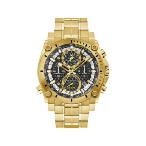 Reloj Bulova 97B218 Caja 47mm Cuarzo para Caballero Correa de Acero Inoxidable Dorado Oro Cristal mineral - HPQ Precisionist Cronógrafo Fecha