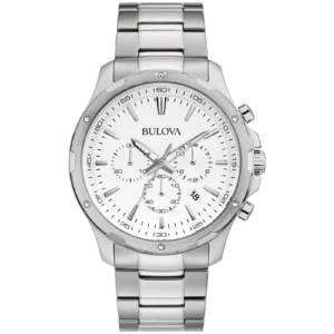 Reloj Bulova 96B335 Caja 43mm Cuarzo para Caballero Correa de Acero Inoxidable Plateado Cristal mineral – Clásico Cronógrafo