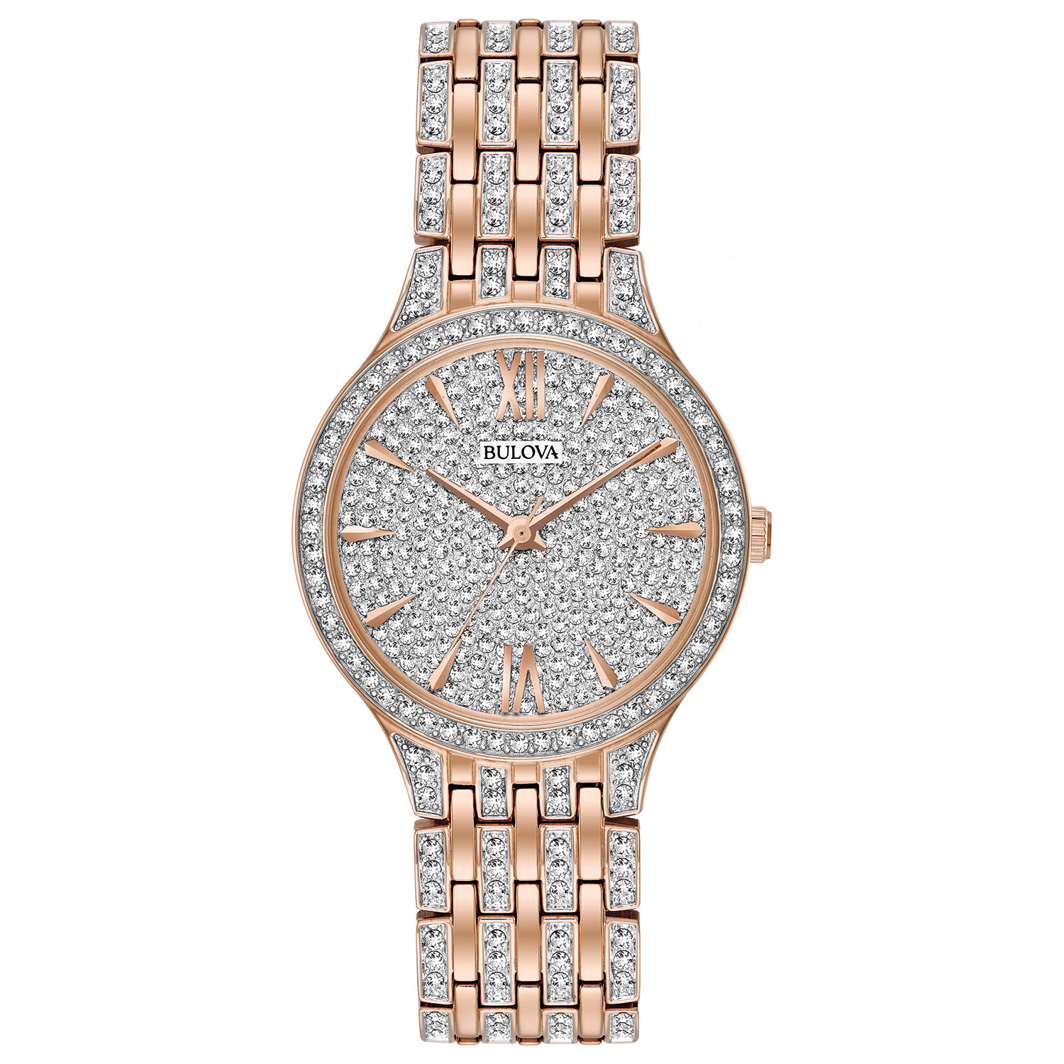 Reloj Bulova Crystal Phantom 98L235 Caja 32mm Cuarzo para Dama Correa de Acero Inoxidable Oro Rosa Cristal mineral - adornado con 440 cristales Swarovski