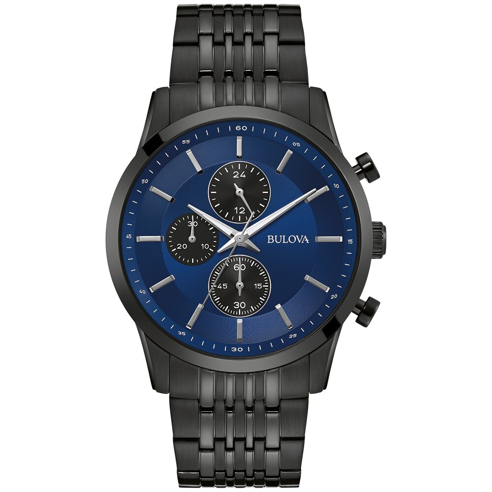 Reloj Bulova 98A300 Caja 42MM Cuarzo para Caballero Correa de Acero Inoxidable Negro Cristal mineral - Cronógrafo Calendario