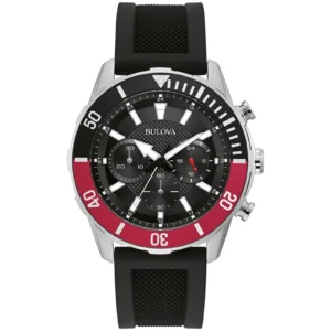 Reloj Bulova 98A258 Caja 44mm Cuarzo para Caballero Correa de Silicona Negro Cristal mineral - Deportivo Cronógrafo