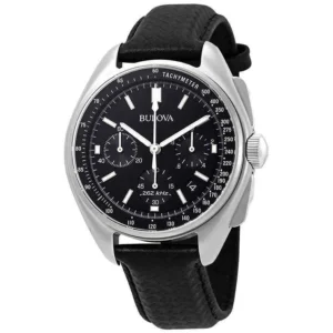 Reloj Bulova 96B251 Caja 45mm Cuarzo para Caballero Correa de Cuero Negro Cristal de zafiro – Edición Especial Lunar Pilot Cronógrafo