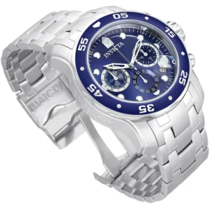 Reloj Invicta 0070B Pro Diver Scuba Blue Silver Tone Steel Band Chronograph Caja 48mm Cuarzo para Caballero Correa de Acero Inoxidable Cristal Flame Fusion