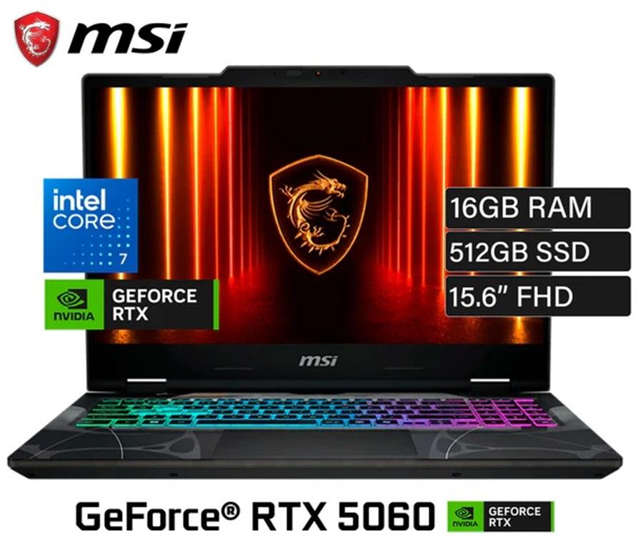 MSI Cyborg 15 (B2RWFKG-071US) GAMING LAPTOP Color Black - Procesador Intel Core 7 240H - RAM 16GB - Disco 512GB SSD - Pantalla 15.6" 144Hz Full HD 1920x1080 - NVIDIA GeForce RTX 5060 6GB vRAM Windows 11