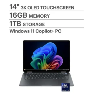 HP OMNIBOOK ULTRA FLIP 14-fh0013dx (A9SR3UA#ABA) Pantalla Táctil 14" OLED 3K (2880 x 1800) TOUCHSCREEN LAPTOP 2-in-1 ECLIPSE GRAY - Procesador Intel Core Ultra 7 Series 2 Evo Edition 256V - RAM 16GB - Disco Sólido SSD 1TB - Win 11 - Peso 1.35Kg.