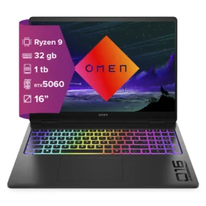HP OMEN League of Legends Ltd Ed 16-ap0053dx (BP1Q1UA#ABA) - Pantalla 16" Full HD+ (1920 x 1200) 144HZ GAMING LAPTOP Color SHADOW BLACK - Procesador AMD Ryzen 9 8940HX - Ram 32Gb - Disco Sólido SSD 1TB - Placa de Video NVIDIA GeForce RTX 5060 Graphics, 8GB GDDR7 - Teclado Retroiluminado RGB (Pad Numerico) - Win 11 - Peso 2,45Kg.