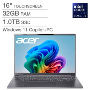 ACER ASPIRE (A16-52MT-91B0) Copilot+ PC - Pantalla Táctil 16" Full HD+ (1920 x 1200) 120Hz TOUCHSCREEN | Procesador Intel Core Ultra 9 288V | RAM 32 GB | Disco Sólido SSD 1TB | Windows 11 - Color STEEL GRAY - Peso 1,45Kg. - Teclado Retroiluminado con Pad Numérico