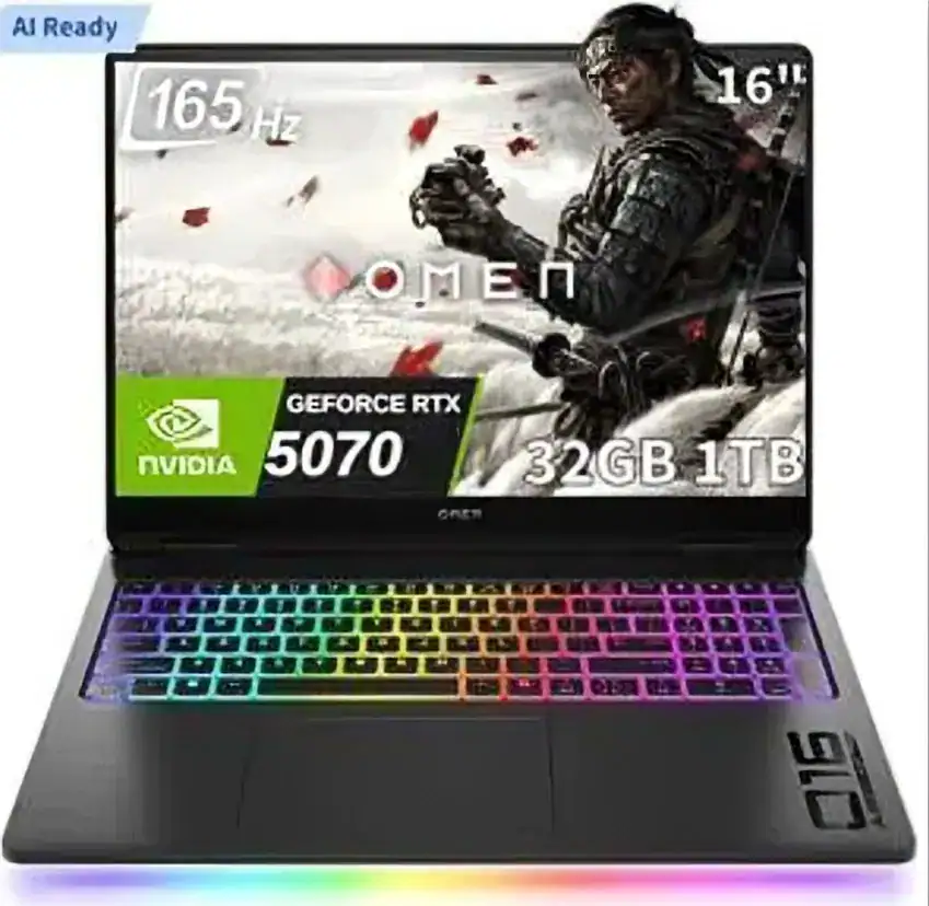 HP OMEN 16 SLIM 16-an0003nr GAMING LAPTOP SHADOW BLACK (Pad Numérico) - Pantalla 16" 2K (1920 x 1200) 165Hz - Procesador Intel Core Ultra 7 255H - RAM 32GB - Disco Sólido 1TB SSD - Placa de Video Nvidia RTX 5070 8Gb - Windows 11 - Backlit Keyboard RETROILUMINADO - Peso 2,45Kg.