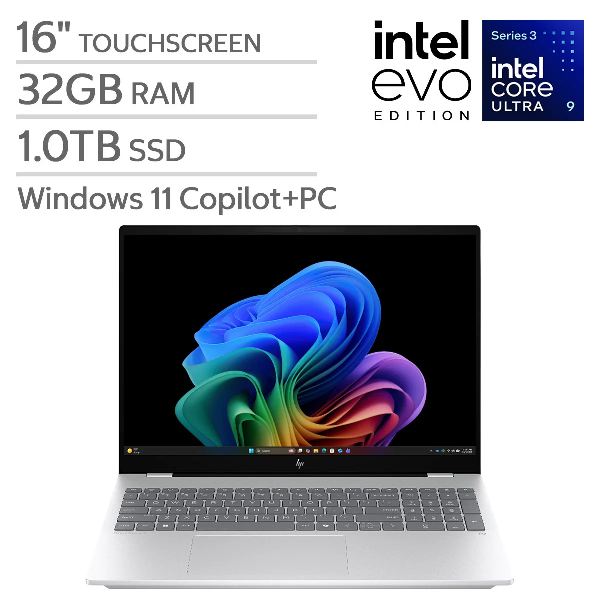 HP OMNIBOOK 7 16-bh0095cl Pantalla Táctil 16" 2K OLED 120Hz (2048 x 1280) TOUCHSCREEN LAPTOP SILVER - Procesador Intel Core 9 386H - RAM 32GB - Disco Sólido SSD 1TB - Win 11 - Peso 2.51Kg. - Pad Numerico