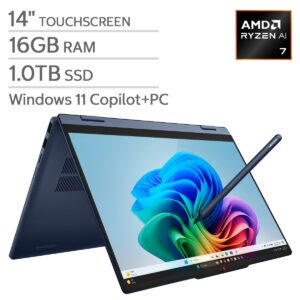 LENOVO IDEAPAD 5 (83UH004LUS) Copilot + PC LAPTOP 2-IN-1 Color SEASHELL - Pantalla Táctil 14" OLED FULL HD+ (1920 x 1200) TOUCHSCREEN - Procesador AMD Ryzen AI 7 445 - RAM 16GB - Disco Sólido SSD 512GB - Win 11 - Peso 1,63Kg. - Lenovo® Pen Gen 2 (Cosmic Blue) INCLUIDO - Teclado Retroiluminado