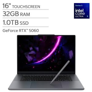 LENOVO YOGA PRO 9i (83U90005US) 16IPH11 Pantalla Táctil OLED 16" 3.2K (3200x2000) 120Hz TOUCHSCREEN LAPTOP Color Thunder Grey (Pad Numerico) - Procesador Intel Core Ultra 9 386H - RAM 32GB - Disco Sólido SSD 1TB - Placa de Video NVIDIA GeForce RTX 5060 8GB GDDR7 - Win 11 - Peso 1,99Kg. - INCLUYE Lápiz Lenovo Yoga Pen Gen 2 (Luna Grey)
