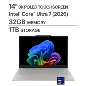 LENOVO YOGA SLIM 7i ULTRA AURA (83QK0001US) Copilot+ PC - Pantalla Táctil 14" 3K OLED (2880 x 1800) 120Hz TOUCHSCREEN LAPTOP Color SEASHELL - Procesador Intel Core Ultra 7 Series 355 - RAM 32GB - Disco Sólido SSD 1TB - Win 11 - Peso 1,25Kg. Teclado Retroiluminado