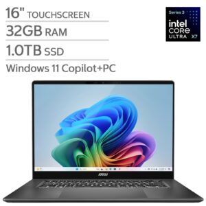 MSI Prestige 16 AI+ Copilot (C3MTG-227US) LAPTOP BLACK - Procesador Intel Core Ultra X7 358H - Disco SSD 1TB SSD - RAM 32GB - Pantalla Táctil 16" 2.8K OLED (2880x1800) 120Hz Touchscreen - Backlit Keyboard - WIN 11 - Peso 1.45Kg.