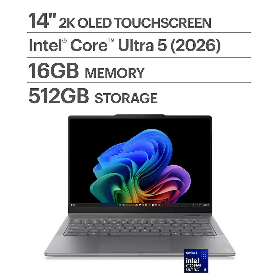 LENOVO YOGA 7i Copilot+ PC (83TC0003US) Pantalla Táctil 14" OLED WUXGA (1920 x 1200) TOUCH LAPTOP 2-IN-1 LUNA GREY - Procesador Intel Core Ultra 5 322 - RAM 16GB - Disco Sólido SSD 512GB - Win 11 - Peso 1,38Kg.