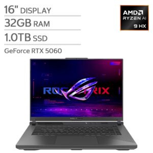 ASUS ROG STRIX G16 (G614PM-IB96) GAMING NOTEBOOK - Pantalla 16" FHD+ (1920 x 1200) 165Hz - Procesador AMD Ryzen 9 8940HX - RAM 32GB DDR5 - Disco Sólido SSD 1TB - Placa de Video NVIDIA GeForce RTX 5060 8GB GDDR7 - Win 11 - Color ECLIPSE GRAY - Peso 2,50Kg.
