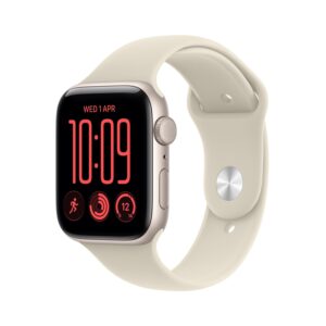 Apple Watch SE 3 (GPS) 44mm MJL54LW/A Starlight Aluminum Case with Sand Sport Band Malla Talle M/L (150-200mm) GPS Smartwatch Modelo 2026 con caja de aluminio, Puntuación de sueño, monitor de frecuencia cardíaca, pantalla siempre encendida