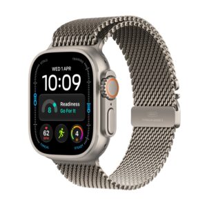 Apple Watch Ultra 4 [GPS + Cellular 49mm] Running & Multisport Smartwatch Natural Titanium Case w/Natural Titanium Milanese Loop Malla Talle L (180–210mm) MJAA4LS/A - Batería hasta 50 hs, GPS Doble Frecuencia, Comunicación Satelital, Sensor de Frecuencia Cardíaca más Preciso