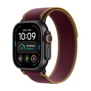 Apple Watch Ultra 4 [GPS + Cellular 49mm] Running & Multisport Smartwatch Black Titanium Case w/Burgundy Trail Loop Malla Talle M/L (145–220mm) MJC44LS/A - Batería hasta 50 hs, GPS Doble Frecuencia, Comunicación Satelital, Sensor de Frecuencia Cardíaca más Preciso