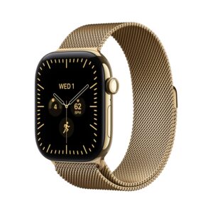 Apple Watch Series 12 [GPS + Cellular 46mm] RADIANT GOLD TITANIUM CASE WITH RADIANT GOLD Milanese Loop Malla Talle M/L (150-200mm) MJGV4LS/A - Chip S11, Puntaje de Preparación, Sensor de Frecuencia Cardíaca más Preciso, Cristal de Zafiro, Always-On Display, Water Resistant