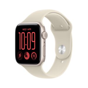 Apple Watch SE 3 (GPS+Cellular) 44mm MJLN4LW/A Starlight Aluminum Case with Sand Sport Band Malla Talle M/L (150-200mm) GPS+Cellular Smartwatch Modelo 2026 con caja de aluminio, Puntuación de sueño, monitor de frecuencia cardíaca, pantalla siempre encendida